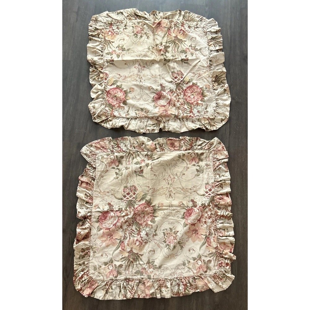 Vintage Ralph Lauren Guinevere Euro Shams Ruffled Cotton Set Of 2 Floral Cottage